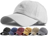 HH HOFNEN Men Women Washed Distressed Twill Baseball Cap Vintage Adjustable Dad Hat White