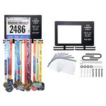 LiveGo Medal Hanger Display for Runners, Marathon Medal Holder Display Wall Hanger and Race Bib & Picture Holder with Chalkboard Marker