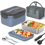 Herrfilk 100W Electric Lunch Box Adults, 1.8L Thermal Lunch Box with Compartments, Heated Lunchbox with 230V Home/Office & 12V 24V Car/Truck Cables, Insulated Lunch Bag, Spoon and Fork, Dark Blue