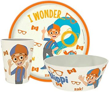 Zak Designs Blippi Kids Dinnerware Set 3 Pieces, Durable and Sustainable Melamine Bamboo Plate, Bowl, and Tumbler are Perfect for Dinner Time with Family (Blippi, TABBS)