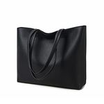 MEEGIRL Ladies Tote Bags Simple PU Leather Handbags Work School Shopping Bags for Women with Zip and Inner Pocket (Black)