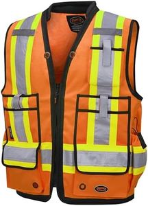Pioneer High Visibility Surveyor's Safety Vest - 1200D Oxford Poly PU Reinforced with Zipper Closure - Hi Vis Orange Reflective Work Clothing