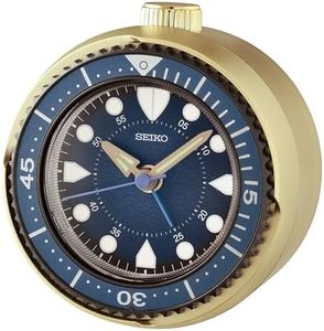 Seiko Metallic Green Alarm Clock with Quiet Sweep Second Hand, Snooze & Rotating Bezel (Model: QHE207G | Size: 10.4 נ9.7 נ5.5 cm)