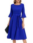 HomRain Plus Size Woman Dress Flare Sleeve Formal Dress Business Casual Dress A-line Midi Length Cocktail Dress,RoyalBlue 2XL