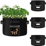 4 Pack 20 Gallon Potato Grow Bags, Grow Bags with Handle and Harvest Window, Double Flap Fabric Pots, Grow Bags for Potatoes, Tomatoes, Vegetables