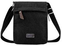 Berchirly Small Vintage Canvas Leather Messenger Crossbody Bag Pack Organizer, L_black, Large