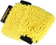 MIKKUPPA Car Wash Mitt Microfiber - Double-Sided Chenille Scratch Free Mitt with Waterproof Inner for Car Washing Home Cleaning (Yellow, 2Pack, 10'' x 7'')