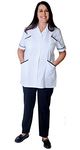 Skywear T70 Healthcare Beauty Tunics Woman Girls Ladies Tops Office Uniform Shirts Top, Whitenavy, 6