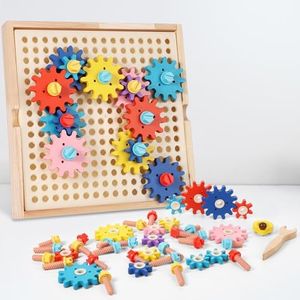 BOXOB Wooden Gear Building Block Toys Set, Gear Toys for Kids Educational Construction Toys Creative Engineering Building Blocks Gear Game Building Toys Set for Boys Girls