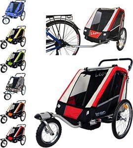 Papilioshop Leon Remorque à vélo Poussette Chariot pour 1 ou 2 entants avec ammortisseurs (Rouge)