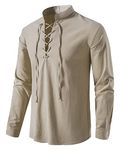 YAOHUOLE Long Sleeve Linen Shirt for Men Beach Casual Cotton Linen Men Shirt Khaki L