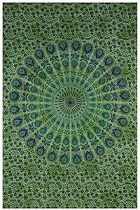 Montreal Tappassier Indian Wall Decor Hippie Tie Dye Tapestries Bohemian Mandala Tapestry Wall Hanging Throw (Green Dye)