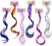 Ideal Swan Unicorn Hair Extensions Clip for Children - 6 Sets Colored Curly Clips， Cute Accessories Kids Girls， Rainbow Thick Wig in Fake Bangs (Curly Hair 02)