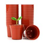 KINGLAKE 50Pcs Mini Plastic Plant Pots 5.4cm, Small Flower Pots Round Seed Nursery Pots for Seeds Seedling Vegetabels Herbs, Terracotta Color