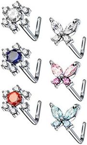FIFTH CUE 20G CZ Butterfly 316L Surgical Steel L Bend Stud Nose Ring (6pc Assorted Set)