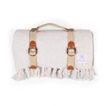 PICNIC TIME 639-00-155-000-0, Beige Gingham Montecito Picnic, Outdoor, and Beach Blanket with Harness, One Size, White