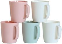 Kurala Coffee Mugs Set of 5, Plastic Coffee Cups Set, 10 Ounce Unbreakable Coffee Mug Plastic with Handle, 3 Basic Colors, Reusable Plastic Mug Dishwasher Safe