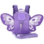 BTSKY Butterfly Baby Walking Safety Harness Reins Toddler Child Strap Backpack, Kids safety Belt Toddler Anti-Lost Rope Backpack Child Safety Harness Assistant with Leash, Oxford Purple