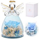 ANLUNOB Preserved Flower Rose in Glass Angel Figurines Gifts,Birthday Gifts for Women,Christmas Angel Rose Gift for Her,MothersRose Gifts, Real Flowers Gift,Thanksgiving Valentine's Day Gifts