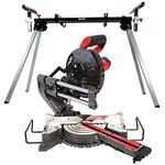 Excel 8.5" 216mm Mitre Saw Large Base 1500W/240V with - Leg Stand - 50Hz with Laser - Mitre Cut 155 x 70mm - Compound Cut 155 x 35mm - Blade - Extension Bar - Dust Bag - No Load Speed 5000RPM
