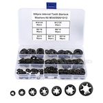 FandWay 7 Sizes 320PCS Internal Tooth Starlock Washers, Quick Speed Locking Washers, Push On Speed Clips Fasteners Assortment Kit,65Mn Black Oxide Finish