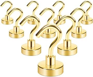 Neosmuk Magnetic Hooks, 10kg Heavy Duty Earth Magnets with Hook for Refrigerator, Extra Strong Cruise Hook for Hanging(Gold, Pack of 10)