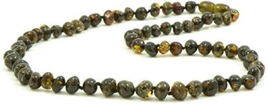 AmberJewelry Baltic Amber Bead Adult Necklace (Dark Green Color) 21.6 inches - Handmade Baroque Style Baltic Amber Necklace for Adul Healing Baltic Amber Jewelry Collar de ámbar báltico, 21.6 inches