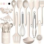 Silicone Kitchen Cooking Utensils Set, Umite Chef 22Pcs Heat Resistant Kitchen Utensils, Spatula, Spoon, Whisk, Dishwasher Safe Kitchen Utensil Gadgets Tools Set for Nonstick Cookware(Khaki)