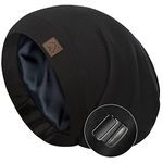 Hat Hut Silk Satin Sleep Cap Bonnet Hair Cover for Sleeping Silk Lined Beanie Hat for Natural Curly Hair Adjustable Night Cap (Black)