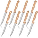 Herogo Steak Knives Set of 8, Stainless Steel Serrated Steak Knife with Wooden Handle, Sharp Kitchen Knife for Meat Bread Cutting, Dinner Table Knives Set, Non-Slip & Easy to Clean