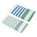 Mush Extra Large Cabana Style Turkish Towel | 100% Bamboo Bath Towel - (90 x 160 cms) - Ideal for Beach, Bath, Pool etc (Light Green-Grey & Blue-Dark Green, 2)