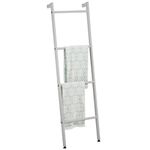 mDesign Freestanding Bathroom Towel Ladder - 4 Tier Metal Towel Rack - Towel Rail for Bath Towels, Clothes or Newspapers - Grey