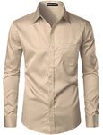 PARKLEES Men's Urban Stylish Casual Business Slim Fit Long Sleeve Button Up Dress Shirt with Pocket Khaki M