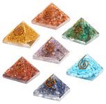 Crocon Seven Chakra Orgone Pyramid Set for Feng Shui Crystal Energy Generator Reiki Healing EMF Protection Aura Cleansing Spiritual Meditation Home Office Decor Size: 1 Inch Each