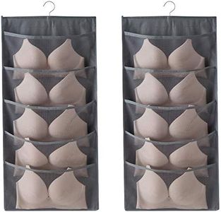 Enlarged Closet Hanging Bra Organizer with Rotating Metal Hanger, Extra-Large Dual Sided Wall Shelf Wardrobe Mesh Pockets Hanging Storage Bag for Bra Socks Underwear Underpants