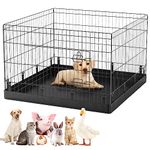 PJYuCien 24” Puppy Playpen, 4-Panel Exercise Dog Playpen with Bottom Pad Waterproof, Heavy-Duty Metal Foldable Pet Playpen, Rabbit Crate with Door for Small Animals Indoor/Outdoor, 36”L x 36”W x 24”H