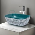 OBCO Wash Basin | Ceramic Table Top | Counter Top | Vanity sink | Bathroom Sink Over count sink For Bathroom & Living Room | 18x13x6 Inches| Antigua Blue | Marble Basin | Matte Finish (SPENNY-1005)