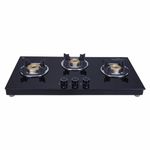 Elica Slimmest 3 Burner Gas Stove with Double Drip Tray and Forged Brass Burners (773 CT VETRO (TKN CROWN DT MI)), Open