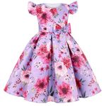 Dresses for Girls Floral Print Princess Satin Prom Dress Summer Wedding Party Ball Occasion Dresses Lavender 3-4 Years