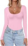 Ekouaer Women's Scoop Neck Long Sleeve Top Tight Shirts Thermal Undershirts Base Layer Tee Pink S