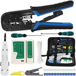 RJ45 Crimp Tool Kit for Cat5 Cat5e Cat6, Ethernet Crimper Toolkit with a RJ45 Crimping Tool, RJ45 Cat5 Connectors, RJ45 Connector Covers, Network Cable Tester, Pack of 10