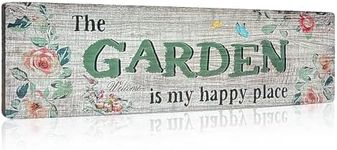 Garden Signs Vintage Garden Decor for Outdoor”The Garden is My Happy Place”Decorative Sign Outside Gardening Wall Hanging Sign for Farmhouse Home Yard Country16”x5”