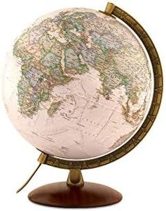 Tecnodidattica – National Geographic Edge Executive Globe | Illuminated | Base in beechwood and metallic meridian |Political and physical map by National Geographic | Text in English | 30cm Diameter