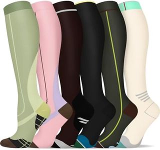 6 Pairs Compression Socks for Men & Women 20-30 mmHg Graduated Compression Stockings for Cute Support Hose Diabetic Thin Firm Flying Over the Knee Cotton Nurse Mates Garments(Stripe Color 02,L-XL)