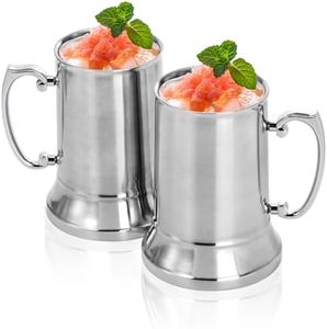 Goaste 2 Packs Tankard Style Beer Mugs, 20 OZ Double Walled Stainless Steel Beer Stein, Heat Insulated Coffee Mug Tumblers with Big Grip Handle for Hot or Cold Beverages, Milk, Tea, Bar Drinkaware