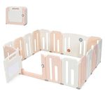 Maxmass Baby Playpen, 14/16 Panels Folding Toddler Play Yard Fence with Lock Door, Rotating Balls, Drawing Board & Anti-Slip Bases, Plastic Activity Center for Indoor (16 Panels: 153x186x64cm, Pink)