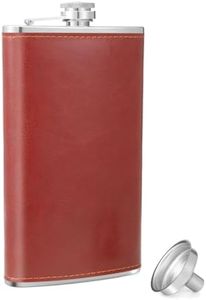 TOX TANEAXON 12 oz Pocket Red Brown Whiskey Liquor Leather Wrapped Flask with Funnel and Box - Stainless steel and Leak Proof