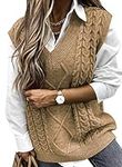 Uniarmoire Women's Oversized Sweater Vest V Neck Knit Pullover Tunic Top Solid Khaki XL