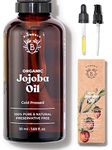 Bionoble Organic Jojoba Oil 50ml - 100% Pure, Natural and Cold Pressed - Face, Body, Hair, Beard, Nails - Vegan and Cruelty Free - Glass Bottle + Pipette + Pump