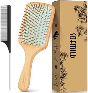 Hair Brush-Sofmild Natural Bamboo Wood Paddle Detangle Brush&Teasing Edge Hairbrush Set for Women Men Massaging Scalp Brushing Curly Straight Dry Hair Care Daily